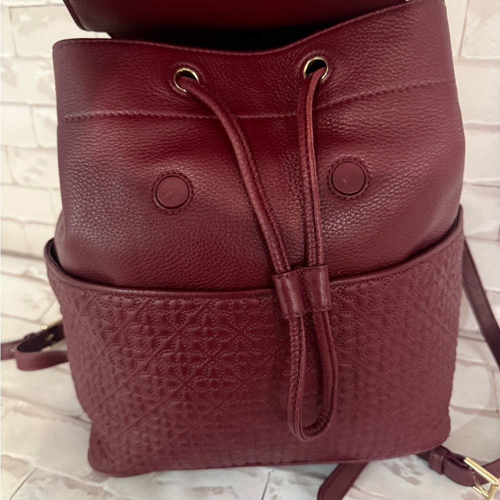 Brand Tory Burch Marion Quilted DRAWSTRING Leather Backpack wine red - Picture 4 of 14